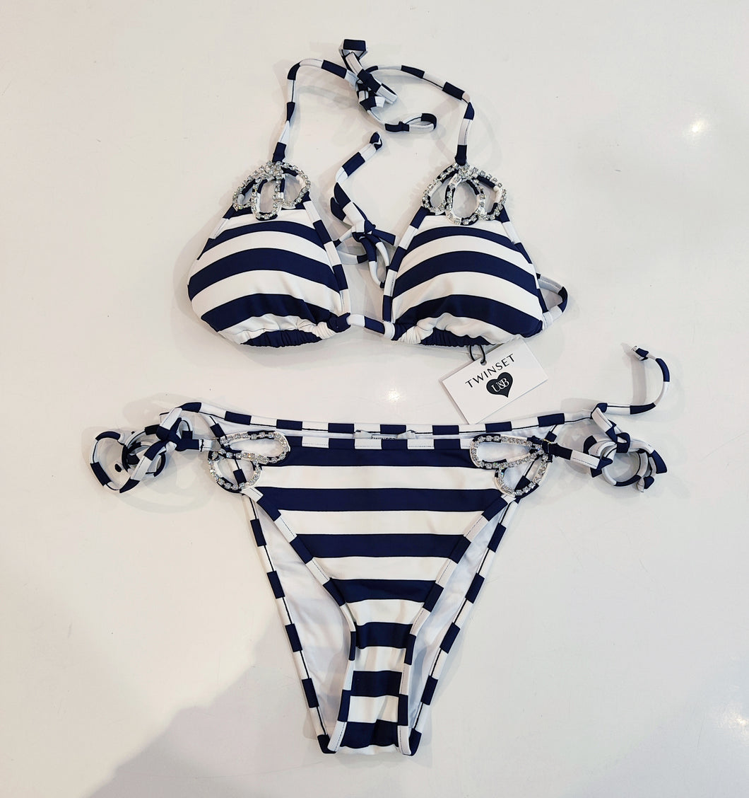 Bikini triangolo righe e strass