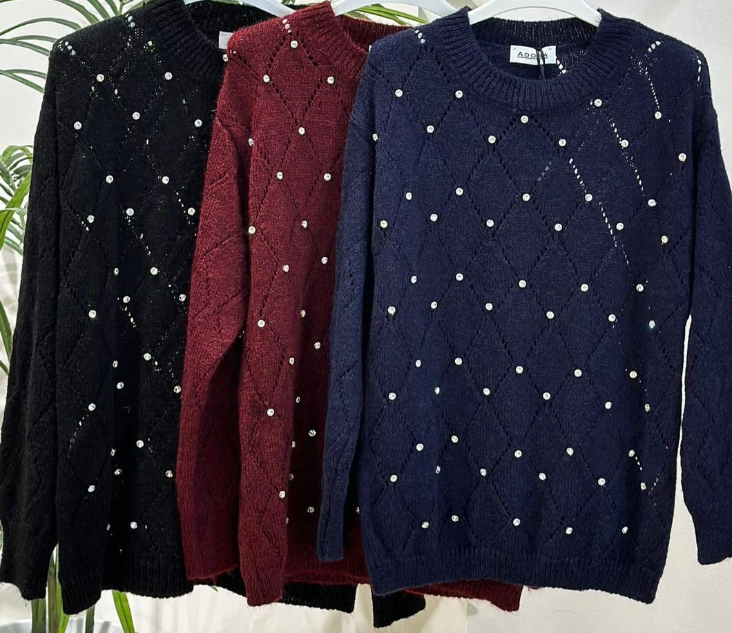 Maglione traforato strass