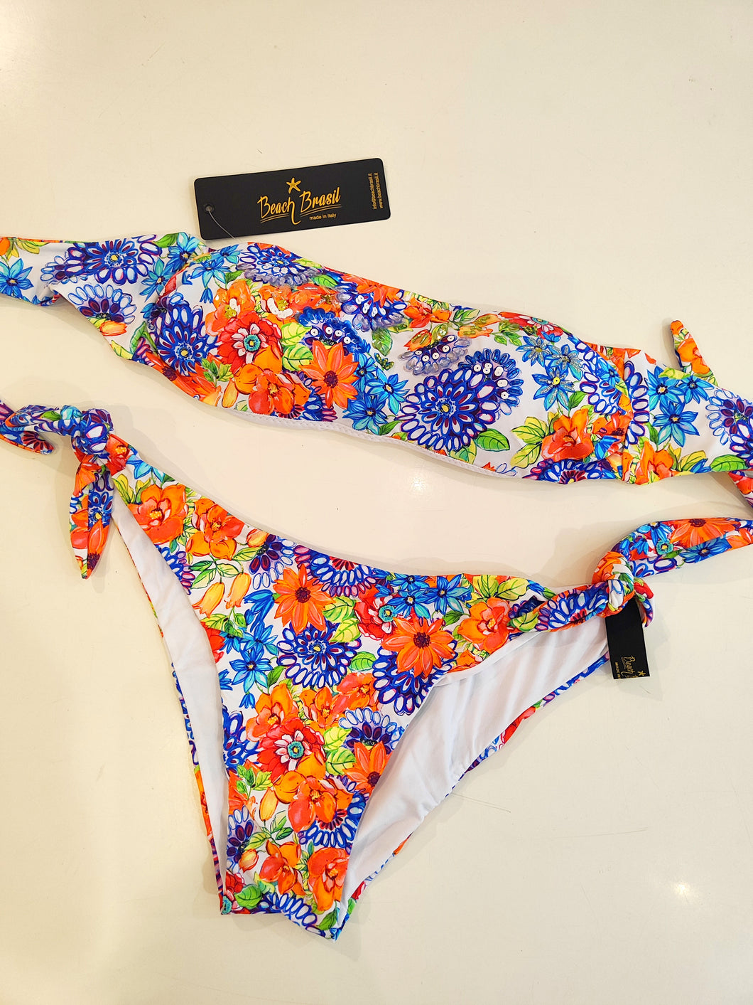 Bikini fascia ricamata fiori